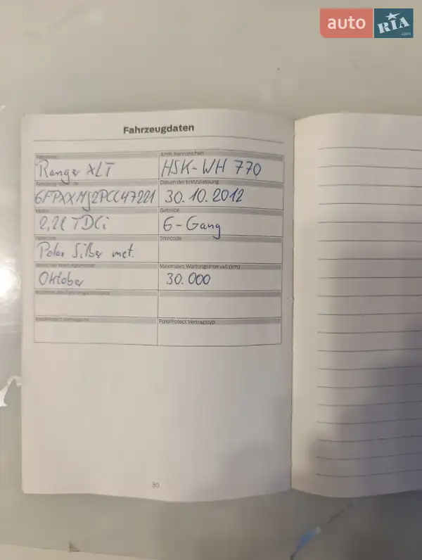 Пикап Ford Ranger 2012 в Черкассах документ