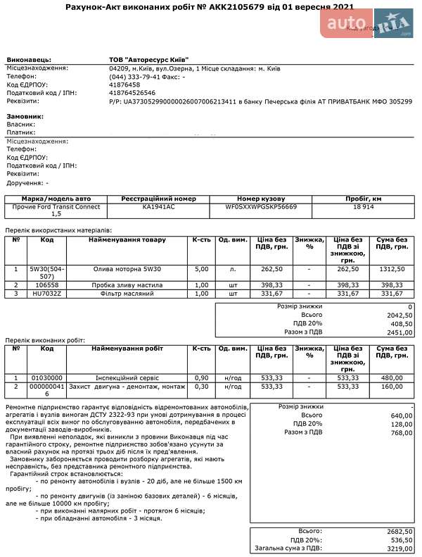 Вантажний фургон Ford Transit Connect 2019 в Києві