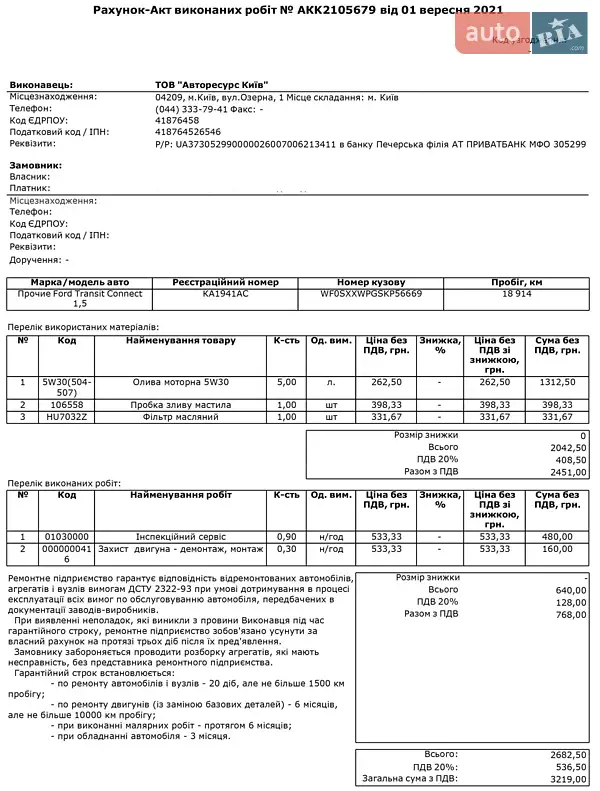 Вантажний фургон Ford Transit Connect 2019 в Києві документ