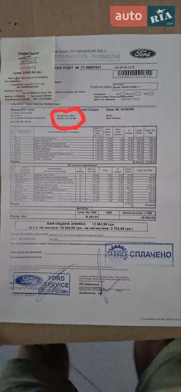 Грузовой фургон Ford Transit Custom 2014 в Кропивницком документ