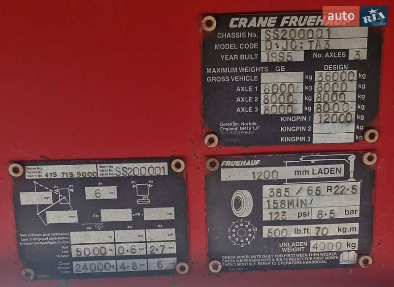 Зерновоз - полуприцеп Fruehauf Crane 1995 в Тернополе фото 11 Зерновоз - полуприцеп Fruehauf Crane 1995 в Тернополе