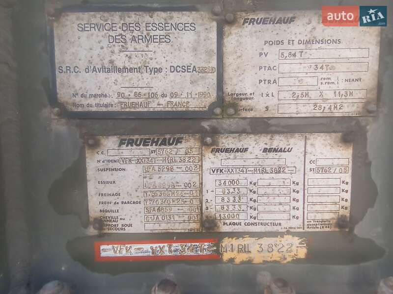 Цистерна полуприцеп Fruehauf T34 1991 в Ужгороде