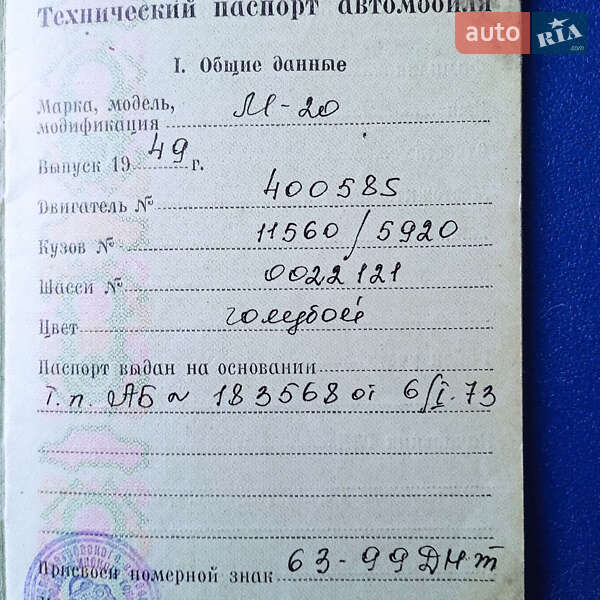 Фастбэк ГАЗ М20 «Победа» 1949 в Каменском
