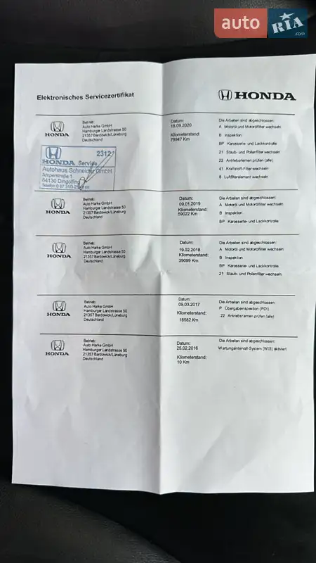 Позашляховик / Кросовер Honda CR-V 2016 в Бершаді документ 7 фото Позашляховик / Кросовер Honda CR-V 2016 в Бершаді документ