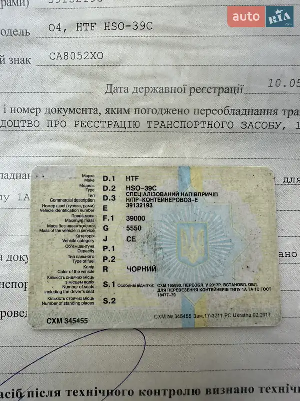 Контейнеровоз HTF HZP 2001 в Жашкове документ