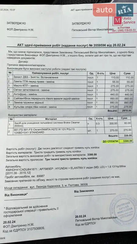 Седан Hyundai Elantra 2013 в Полтаве документ