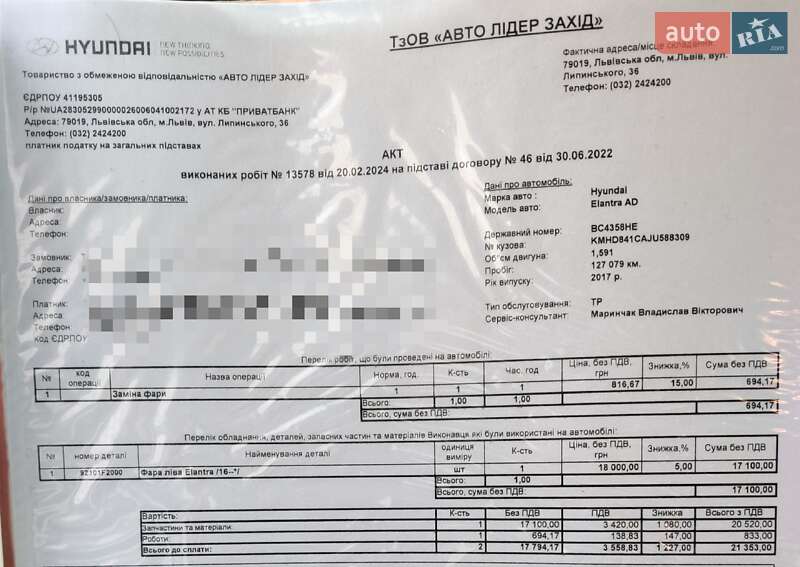 Седан Hyundai Elantra 2018 в Львове