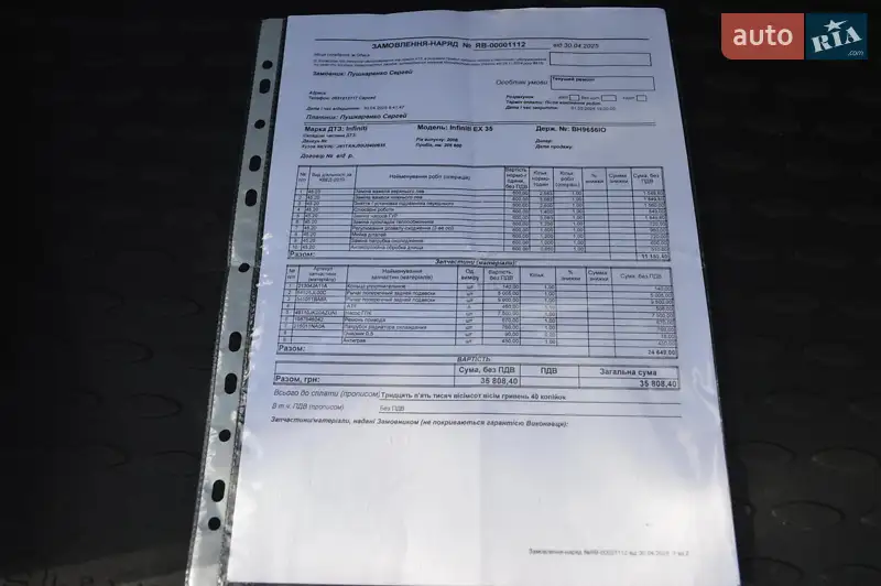 Внедорожник / Кроссовер Infiniti EX 35 2008 в Одессе документ