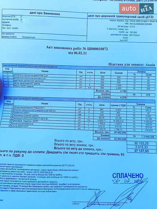 Позашляховик / Кросовер Infiniti JX35 2012 в Городку