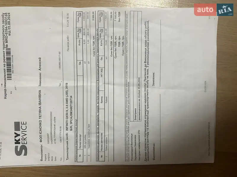 Внедорожник / Кроссовер Infiniti QX50 2018 в Днепре документ