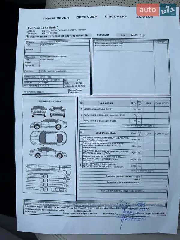 Внедорожник / Кроссовер Jaguar I-Pace 2018 в Ивано-Франковске документ