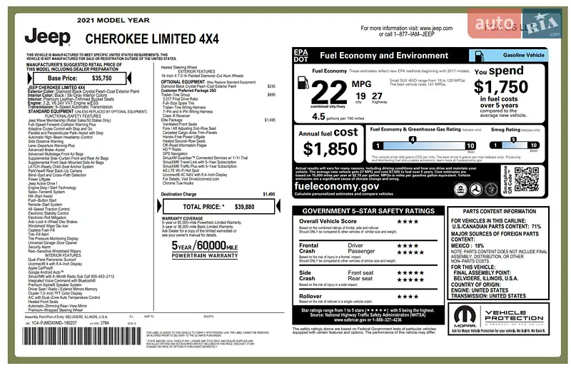 Позашляховик / Кросовер Jeep Cherokee 2021 в Харкові документ