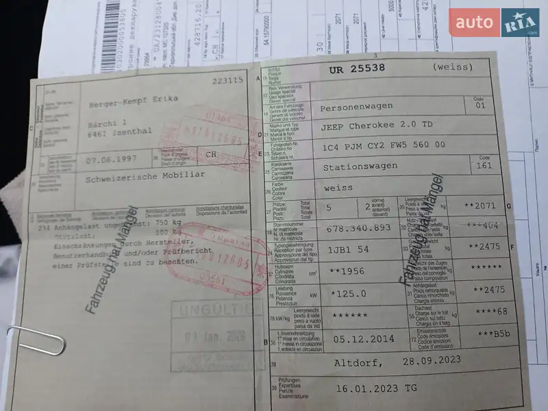 Внедорожник / Кроссовер Jeep Cherokee 2014 в Теребовле документ