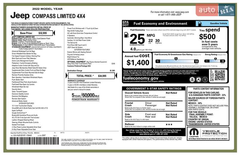 Внедорожник / Кроссовер Jeep Compass 2022 в Одессе фото 10 Внедорожник / Кроссовер Jeep Compass 2022 в Одессе