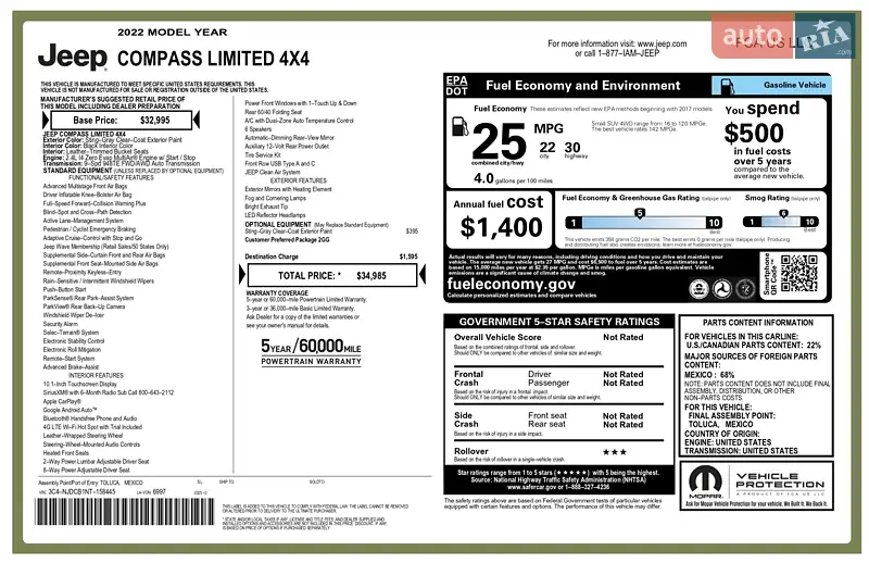Внедорожник / Кроссовер Jeep Compass 2022 в Одессе документ 2 фото Внедорожник / Кроссовер Jeep Compass 2022 в Одессе документ