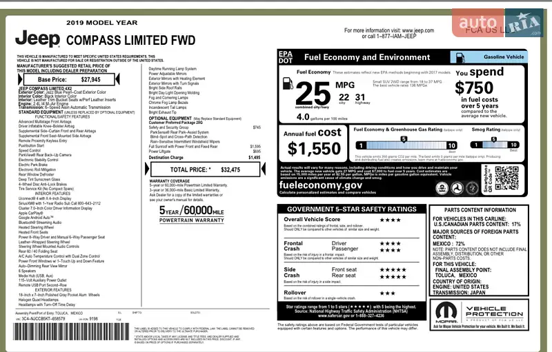 Позашляховик / Кросовер Jeep Compass 2018 в Сумах документ