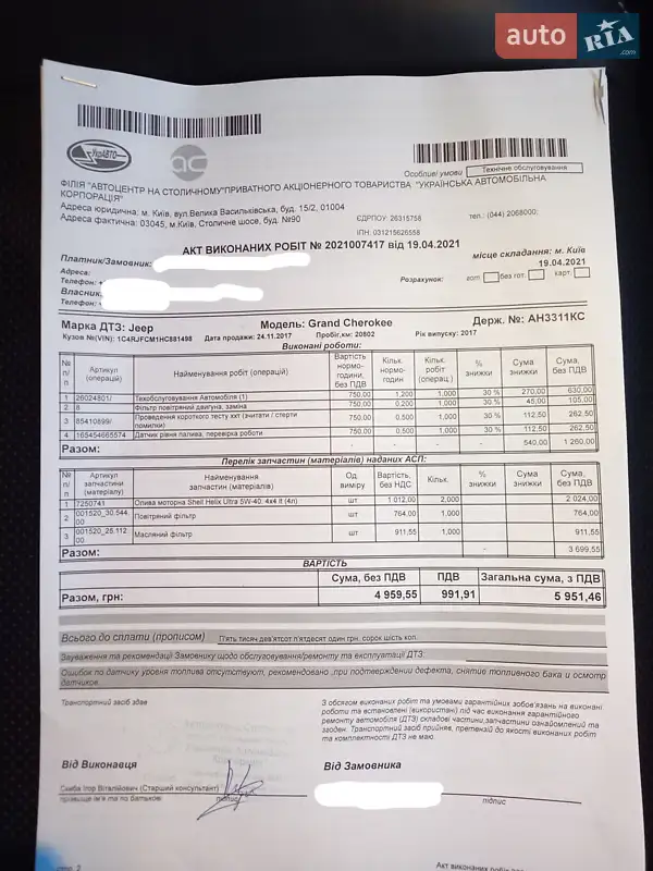 Позашляховик / Кросовер Jeep Grand Cherokee 2017 в Харкові документ