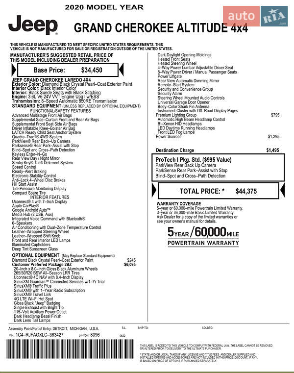 Внедорожник / Кроссовер Jeep Grand Cherokee 2020 в Львове