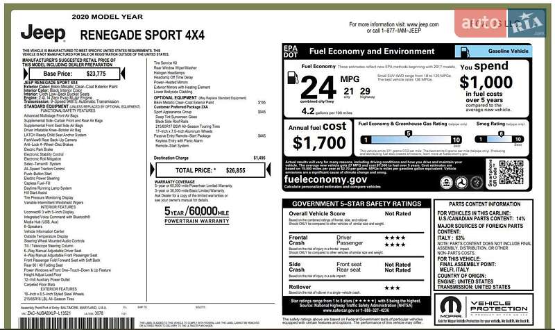 Внедорожник / Кроссовер Jeep Renegade 2019 в Киеве