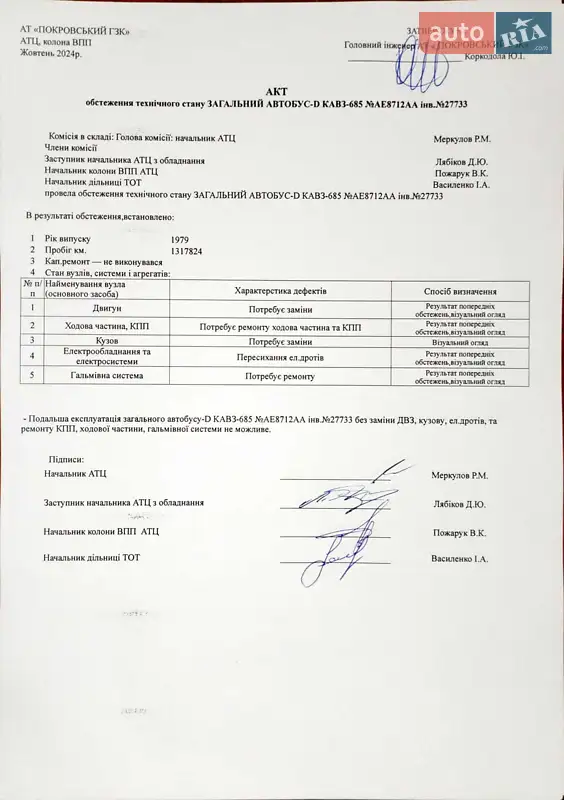 Городской автобус КАВЗ 685 1989 в Покрове документ