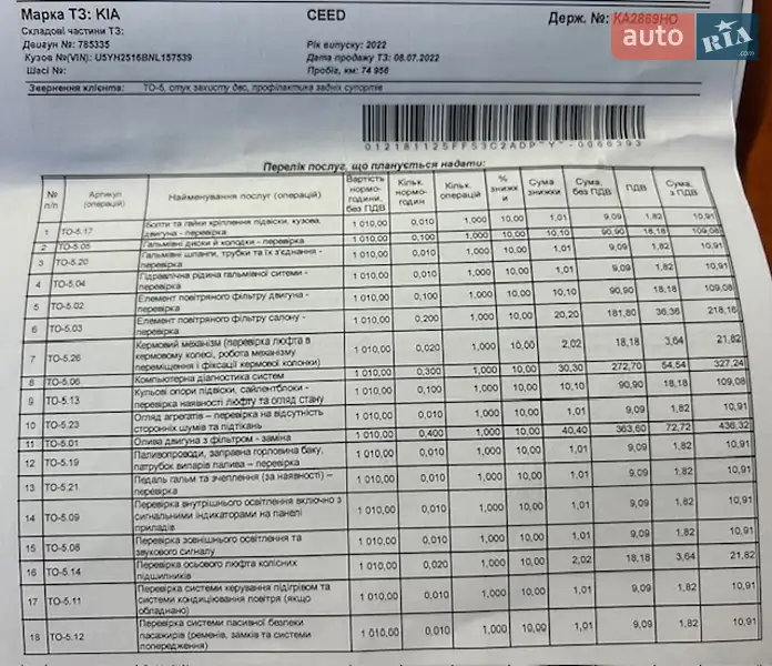 Хэтчбек Kia Ceed 2022 в Киеве документ