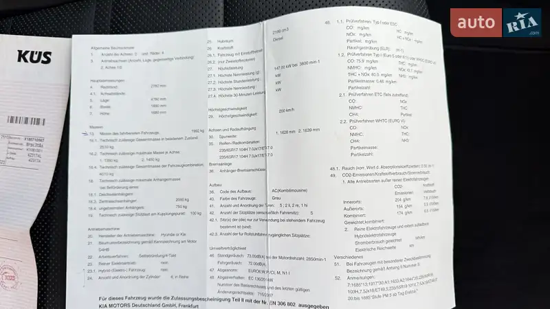 Внедорожник / Кроссовер Kia Sorento 2015 в Черновцах документ