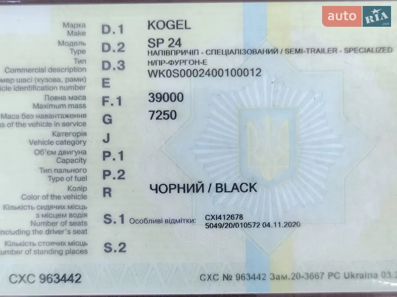 Фургон Kogel SP 24 2008 в Днепре документ
