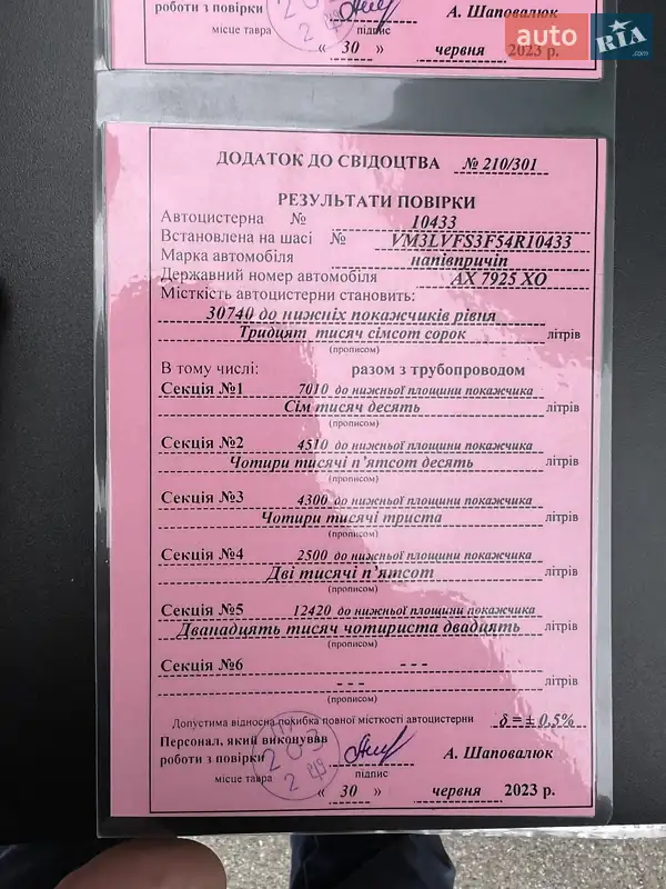 Цистерна Lamberet LVFS 2005 в Вінниці документ