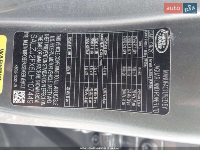 Внедорожник / Кроссовер Land Rover Range Rover Evoque 2020 в Киеве