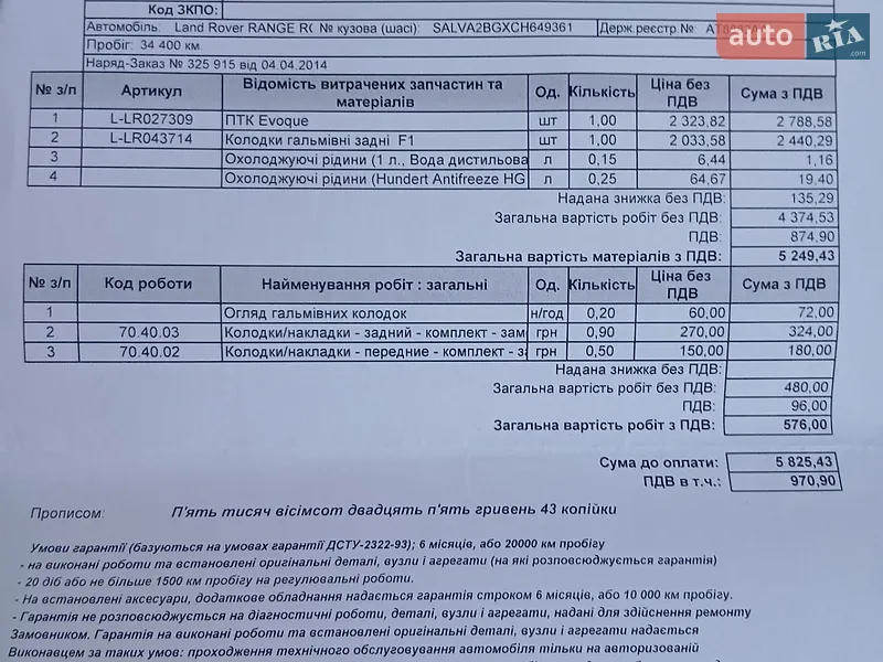 Внедорожник / Кроссовер Land Rover Range Rover Evoque 2012 в Одессе документ