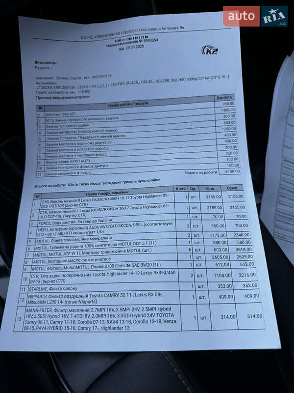 Позашляховик / Кросовер Lexus RX 2016 в Києві фото 35 Позашляховик / Кросовер Lexus RX 2016 в Києві