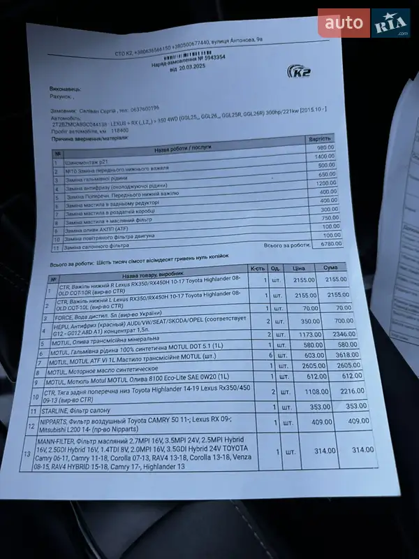 Позашляховик / Кросовер Lexus RX 2016 в Києві документ 5 фото Позашляховик / Кросовер Lexus RX 2016 в Києві документ