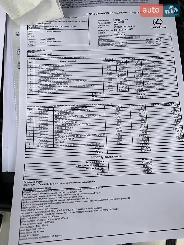 Внедорожник / Кроссовер Lexus RX 2019 в Днепре документ