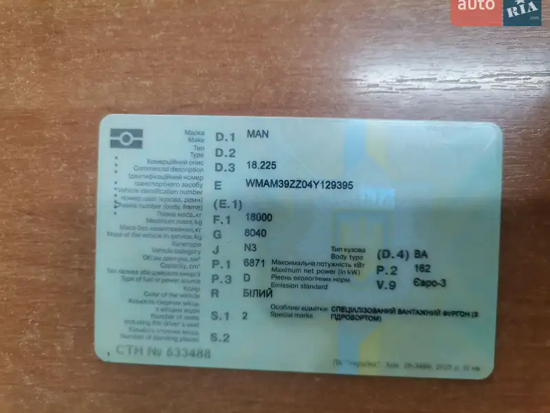 Грузовой фургон MAN 18.225 2004 в Черновцах документ