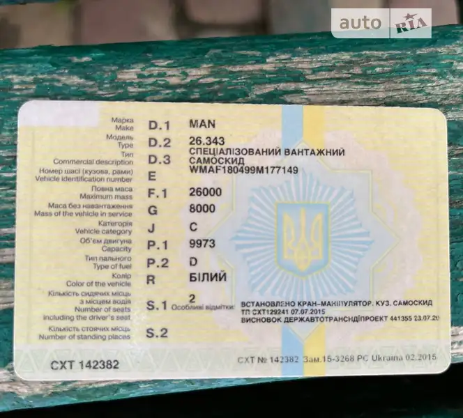 Кран-манипулятор MAN 26.343 1998 в Хмельнике документ