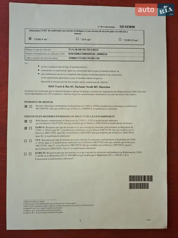 Самосвал MAN TGA 2007 в Умани документ