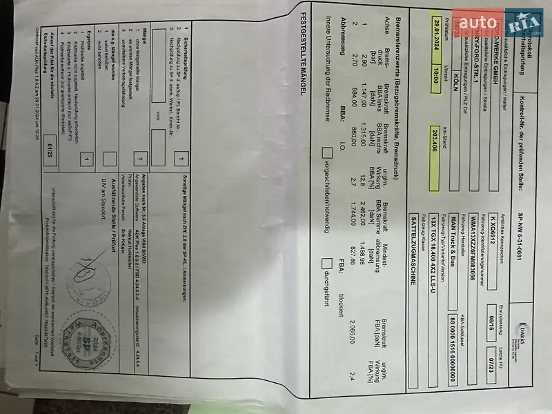 Тягач MAN TGX 2015 в Калуші документ