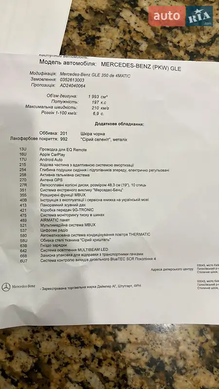 Внедорожник / Кроссовер Mercedes-Benz GLE-Class 2023 в Киеве документ