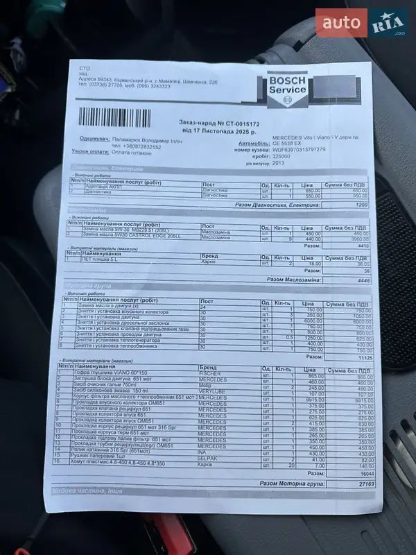 Минивэн Mercedes-Benz Vito 2013 в Берегомете документ