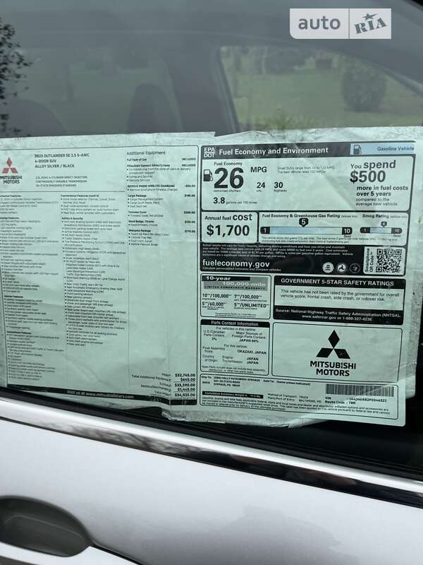 Внедорожник / Кроссовер Mitsubishi Outlander 2023 в Днепре