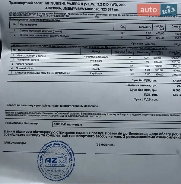 Внедорожник / Кроссовер Mitsubishi Pajero 2000 в Первомайске документ