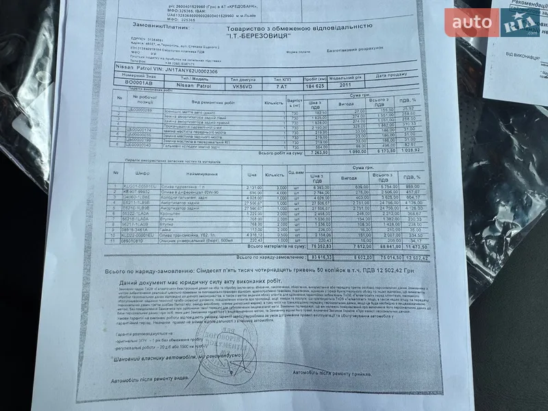 Внедорожник / Кроссовер Nissan Patrol 2011 в Тернополе документ
