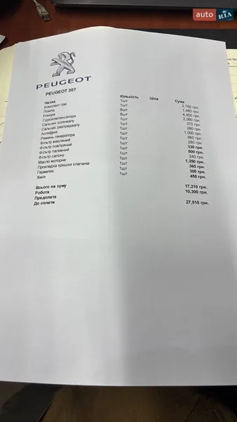 Хэтчбек Peugeot 307 2004 в Киеве документ