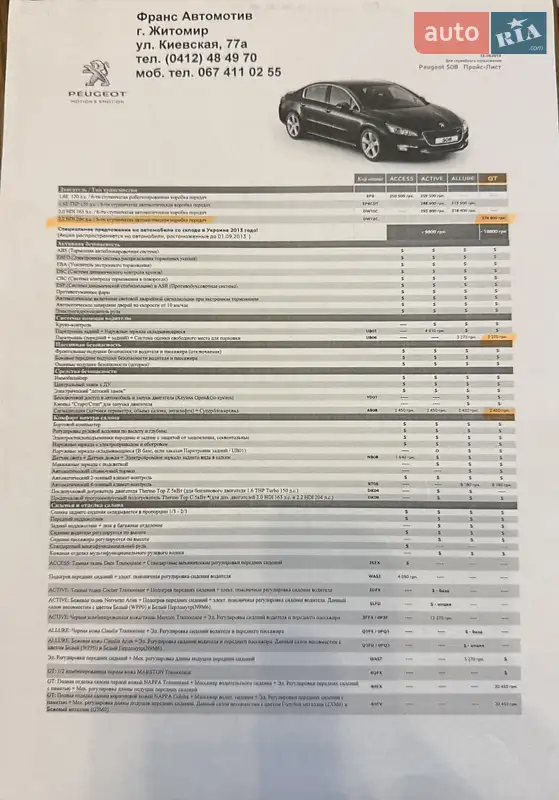 Седан Peugeot 508 2013 в Бердичеві документ