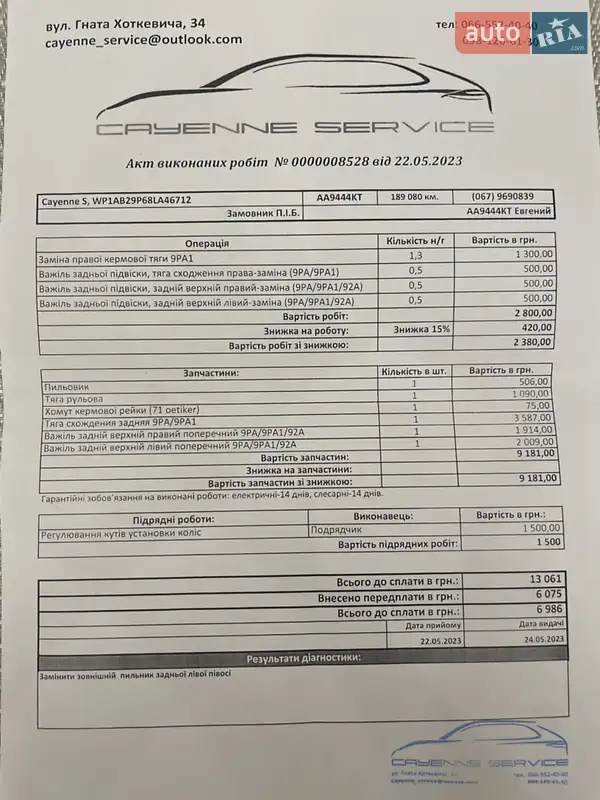 Внедорожник / Кроссовер Porsche Cayenne 2008 в Киеве документ