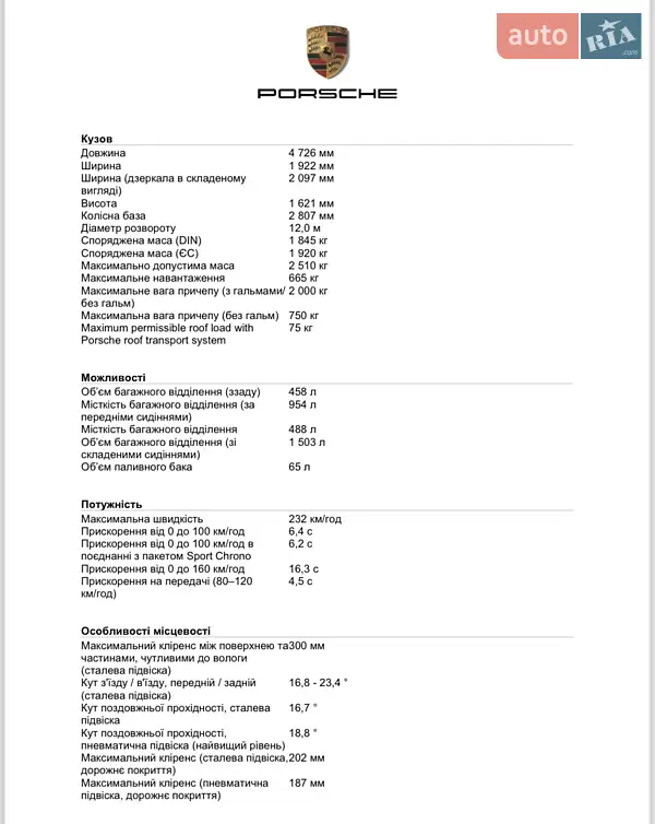Внедорожник / Кроссовер Porsche Macan 2021 в Киеве документ