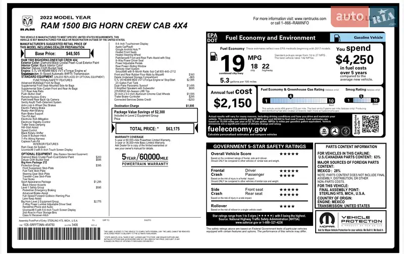 Пикап Ram 1500 2022 в Киеве документ