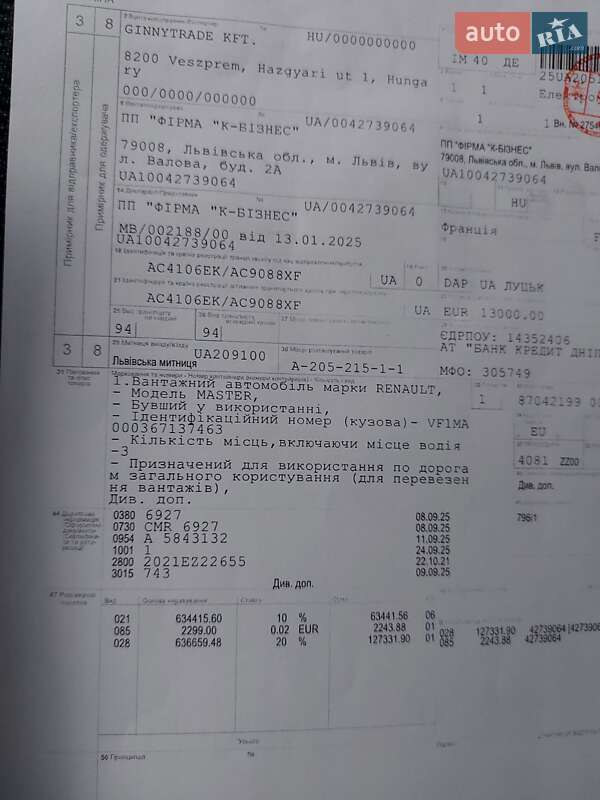 Грузовой фургон Renault Master 2021 в Млинове