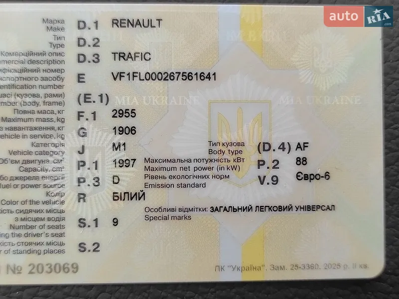 Минивэн Renault Trafic 2021 в Харькове документ