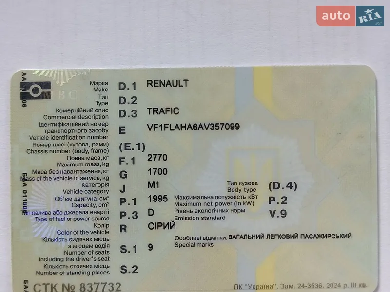 Мінівен Renault Trafic 2010 в Харкові документ